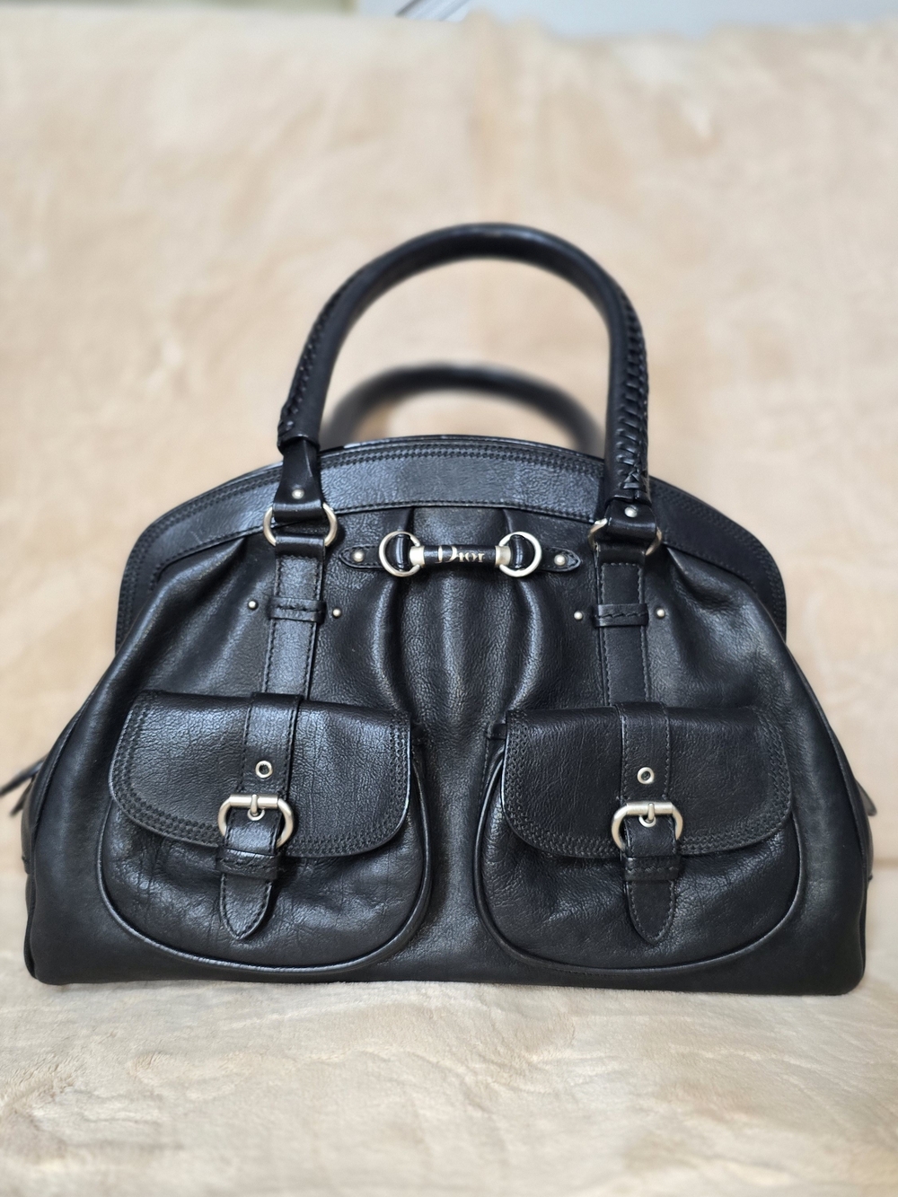 Vintage Christian Dior "My Dior" Frame Pocket Satchel Black Leather